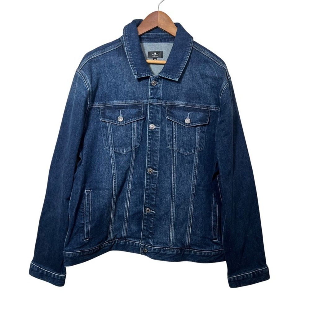 7 For All Mankind Baritone Denim Trucker‎ Jacket Women's XL Dark Wash NWOT